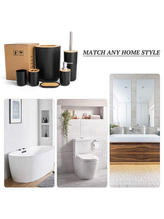 AYNEX 6-Piece Modern Bathroom Accessories Set | Soap Dispenser, Soap Dish, Toothbrush Cup, Toilet Brush & Holder, Bin | Black | PP Material | Bathroom Organiser Set