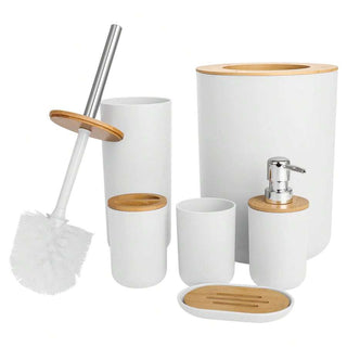 AYNEX 6-Piece Modern Bathroom Accessories Set | Soap Dispenser, Soap Dish, Toothbrush Cup, Toilet Brush & Holder, Bin | Black | PP Material | Bathroom Organiser Set