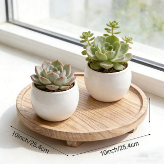 AYNEX Wooden Decorative Tray Round Wooden Tray for Bathroom Kitchen Living Room Soap Holder Candle Display Tray Dining Table & Fruit Tray