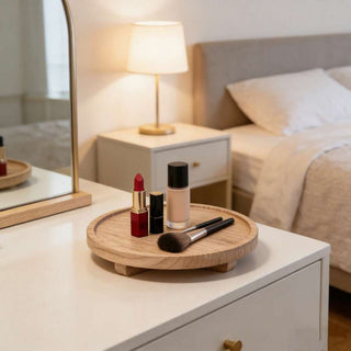 AYNEX Wooden Decorative Tray Round Wooden Tray for Bathroom Kitchen Living Room Soap Holder Candle Display Tray Dining Table & Fruit Tray