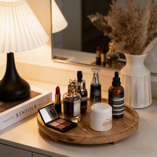 AYNEX Wooden Decorative Tray Round Wooden Tray for Bathroom Kitchen Living Room Soap Holder Candle Display Tray Dining Table & Fruit Tray