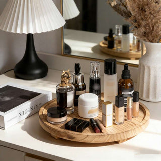 AYNEX Wooden Decorative Tray Round Wooden Tray for Bathroom Kitchen Living Room Soap Holder Candle Display Tray Dining Table & Fruit Tray