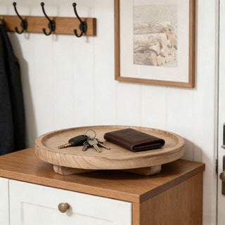 AYNEX Wooden Decorative Tray Round Wooden Tray for Bathroom Kitchen Living Room Soap Holder Candle Display Tray Dining Table & Fruit Tray