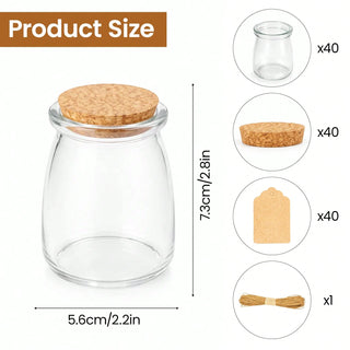 AYNEX 40 Small Glass Jars with Cork Stoppers 200ml | Wedding Favour Jars, Spice, Candy & Craft Storage
