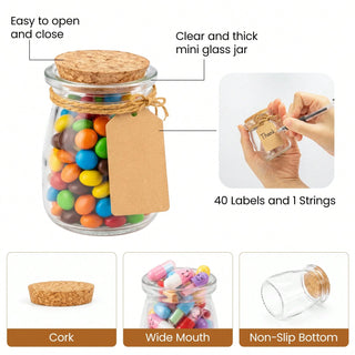 AYNEX 40 Small Glass Jars with Cork Stoppers 200ml | Wedding Favour Jars, Spice, Candy & Craft Storage
