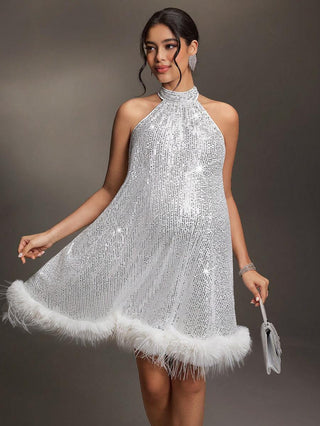 Maternity Sequin Photoshoot Dress – Elegant Pregnancy Gown AYNEX WEAR