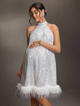 Maternity Sequin Photoshoot Dress – Elegant Pregnancy Gown AYNEX WEAR