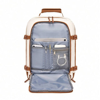 AYNEX 40x30x20cm Ryanair Approved Cabin Backpack 24L | Water Repellent Travel Bag | Laptop Backpack 15.6" Clamshell Organiser | Beige