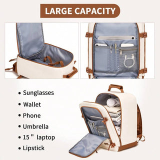 AYNEX 40x30x20cm Ryanair Approved Cabin Backpack 24L | Water Repellent Travel Bag | Laptop Backpack 15.6" Clamshell Organiser | Beige