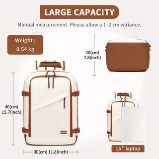 AYNEX 40x30x20cm Ryanair Approved Cabin Backpack 24L | Water Repellent Travel Bag | Laptop Backpack 15.6" Clamshell Organiser | Beige