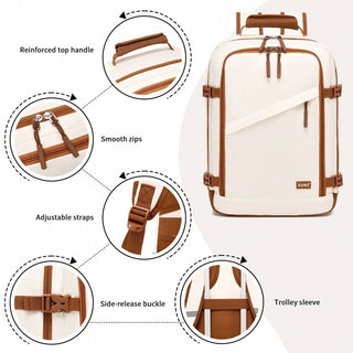 AYNEX 40x30x20cm Ryanair Approved Cabin Backpack 24L | Water Repellent Travel Bag | Laptop Backpack 15.6" Clamshell Organiser | Beige