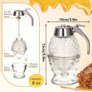 AYNEX Multi-Function Honey Dispenser with Storage Rack Reusable Honey Dispenser Container Kitchen Honey Storage Solution
