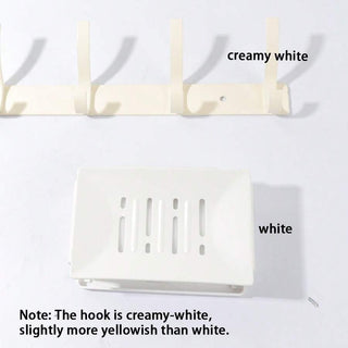 AYNEX | 2pcs Cream White 6-Hook Wall Mounted Coat Rack Punch Free Aluminium Entryway Hallway Heavy Duty Hanging Clothes Hanger Hooks