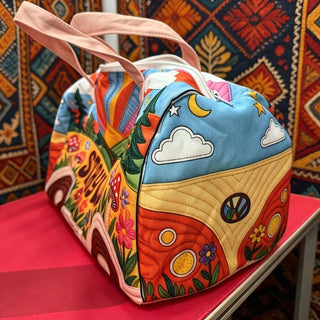 AYNEX Bohemian Stay Wild Retro Bus Print Travel Tote Bag Multicolour | Waterproof Washable Polyester | Gym Weekend Clothing Storage Bag