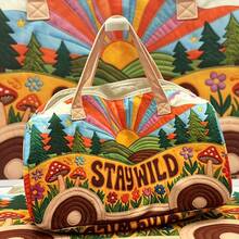 AYNEX Bohemian Stay Wild Retro Bus Print Travel Tote Bag Multicolour | Waterproof Washable Polyester | Gym Weekend Clothing Storage Bag